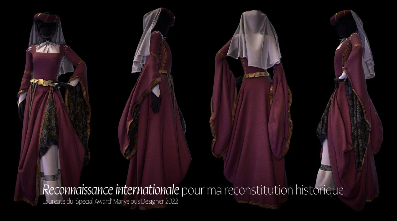 Reconstitution 3D d'une robe médiévale — Lauréate du Special Award Marvelous Designer 2022